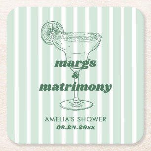 Margs & Matrimony Retro Bachelorette Bröllopsfest Underlägg Papper Kvadrat