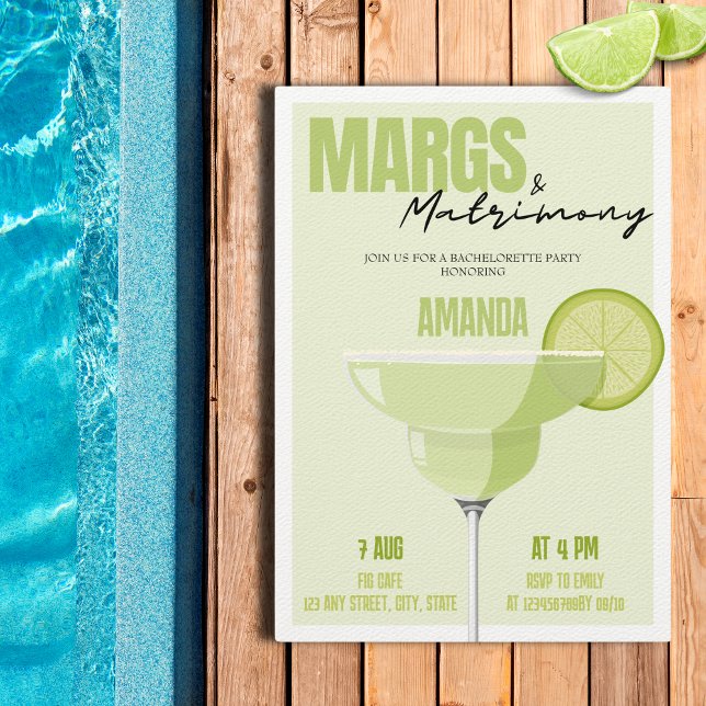 Margs & Matrimony Retro Cocktail Bachelorette Inbjudningar (Margs & Matrimony Bachelorette Party Invitation)