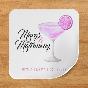 Margs & Matrimony Rosa Margarita Bröllopsfest Fyrkantigt Klistermärke