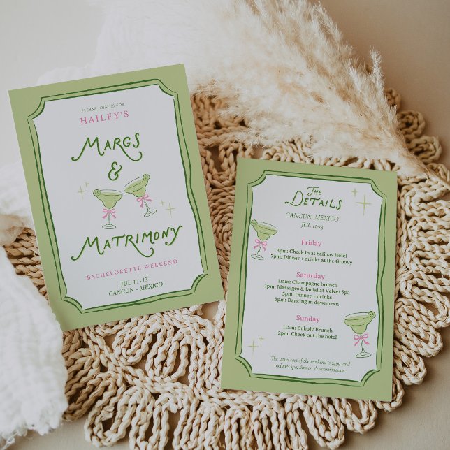 Margs & Matrimony Sängkammarbrud Rosa Itinerary Inbjudningar (Margs & Matrimony Bachelorette Pink Itinerary Invitation)