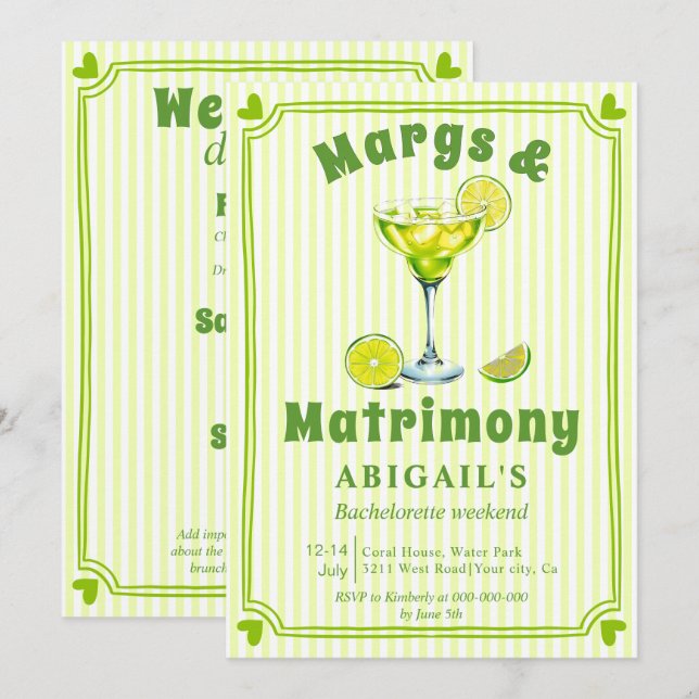 Margs & Matrimony scribble bachelorette helg Inbjudningar (Fram/baksida)