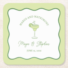 "Margs & Matrimony" Simple Lime Margarita Wedding Underlägg Papper Kvadrat