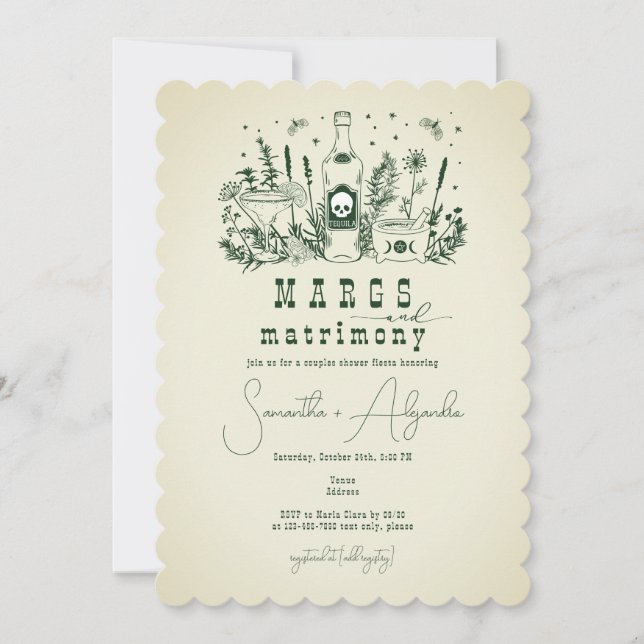 Margs Matrimony Skull Mexican Fiesta par Shower Inbjudningar (Framsida)