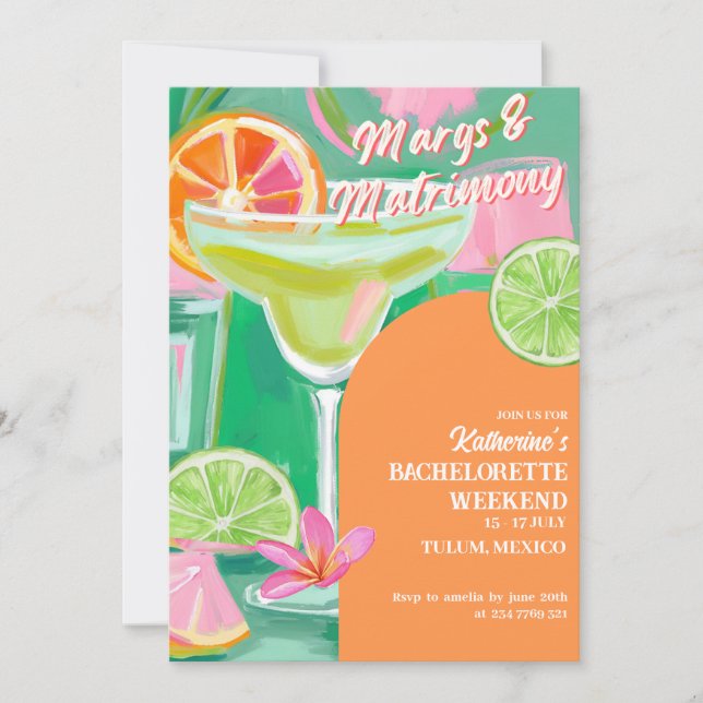 Margs & Matrimony Söndagsbröllopshelgs Itinerary Inbjudningar (Framsida)