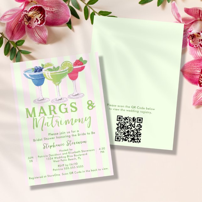 Margs & Matrimony Stripes QR-kod Bröllopsdusch Inbjudningar (Skapare uppladdad)