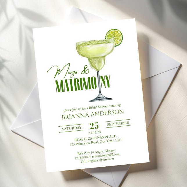 Margs- och matrimonmöhippa inbjudningar (Margs and matrimony bridal shower invitation template cocktails summer bridal shower margarita drink)