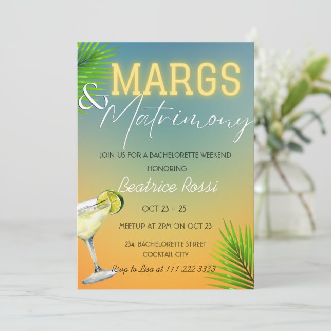 Margs och Matrimony Bachelorette Helg Party Inbjudningar (Stående Fram)