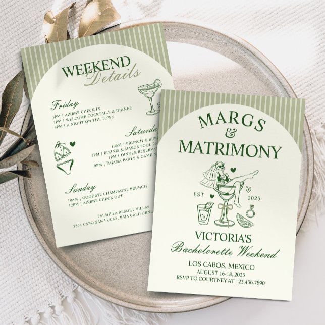 Margs och Matrimony Bachelorette Party Itinerary Inbjudningar (Skapare uppladdad)