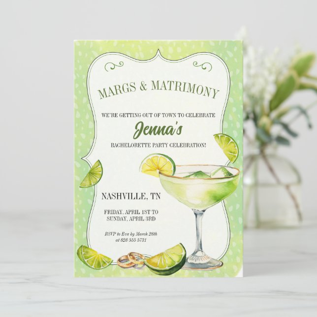 Margs och Matrimony Bachelorette Party Itinerary Inbjudningar (Stående Fram)