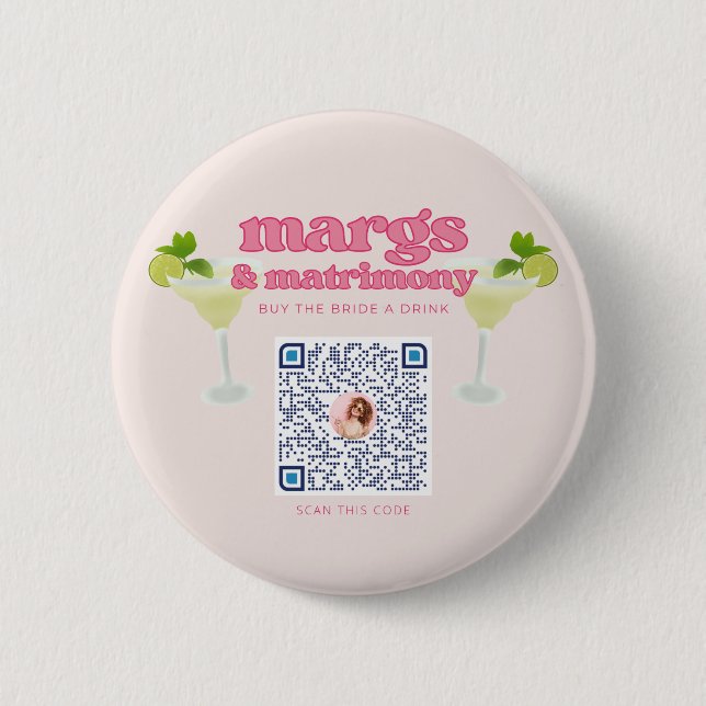 Margs och Matrimony Bachelorette Party QR Code Pin Knapp (Framsida)