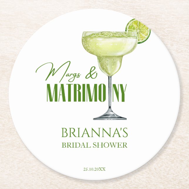 Margs och matrimony bröllopsdusch monogram underlägg papper rund (Framsidan)