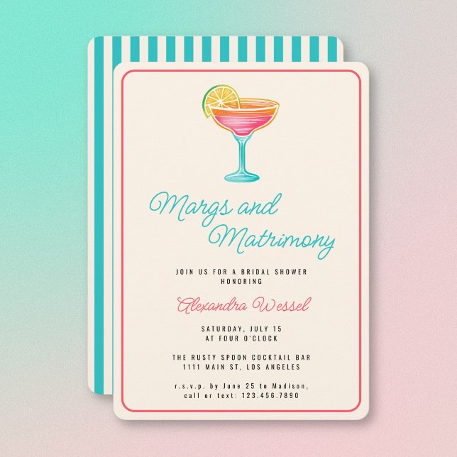 Margs och Matrimony Cocktails Retro Möhippa Inbjudningar (Skapare uppladdad)