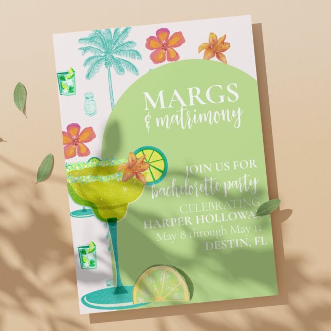Margs och Matrimony Grönt Fiesta Bachelorette Inbjudningar (Get the party started with our Margs & Matrimony bachelorette party invitations! )