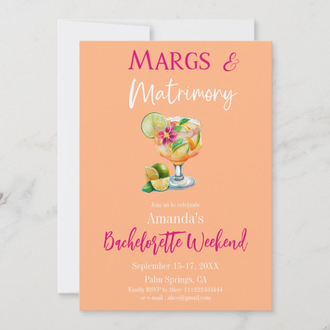 Margs och Matrimony Tequila & Fiesta Bachelorette Inbjudningar (Framsida)