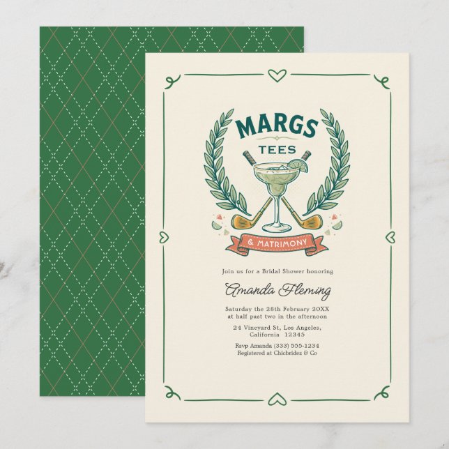 Margs Tees & Matrimony Golf Bröllopsfest Inbjudningar (Fram/baksida)