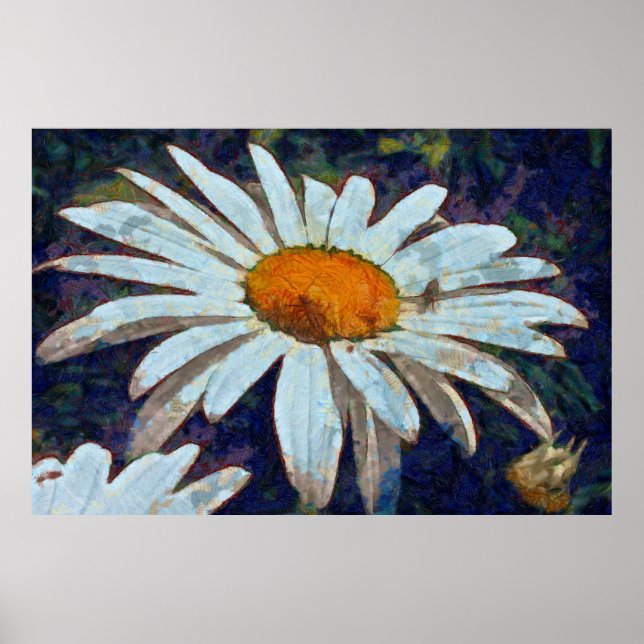 Marguerit Daisy med Insekter konst av Winged Blomm Poster (Framsidan)