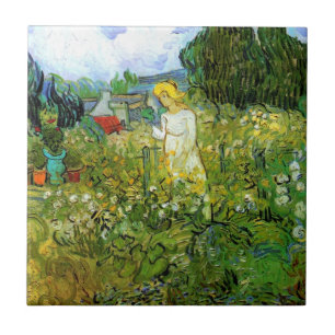 Marguerite Gachet i trädgården av Vincent van Gogh Kakelplatta