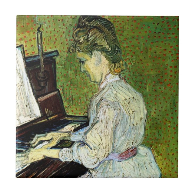 Marguerite Gachet vid pianot av Vincent van Gogh Kakelplatta (Framsidan)