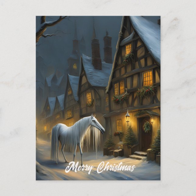 Mari Lwyd Winter Night God jul Vykort (Framsida)