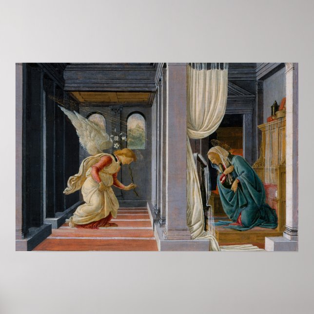 Maria bebådelse av Sandro Botticelli Poster (Framsidan)