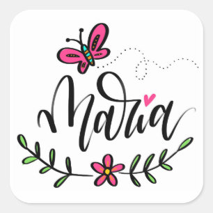 Maria, handskriven fyrkantigt klistermärke
