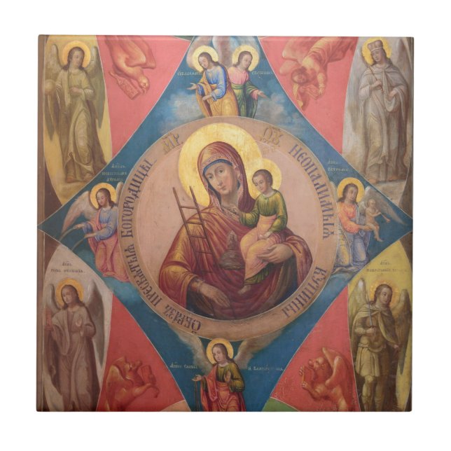 Maria, Jesus och änglar Kakelplatta (Framsidan)