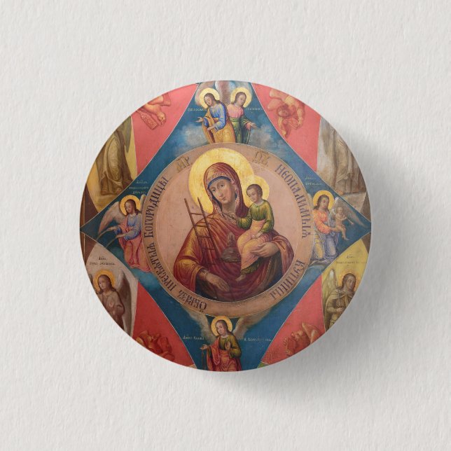 Maria, Jesus och änglar Knapp (Framsida)