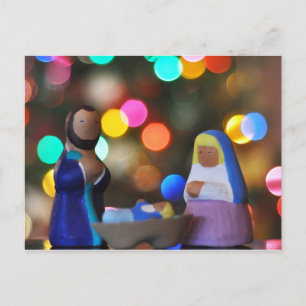 Maria, Josef & Jesusbarnet, julkrubba, bokeh, ljus Vykort