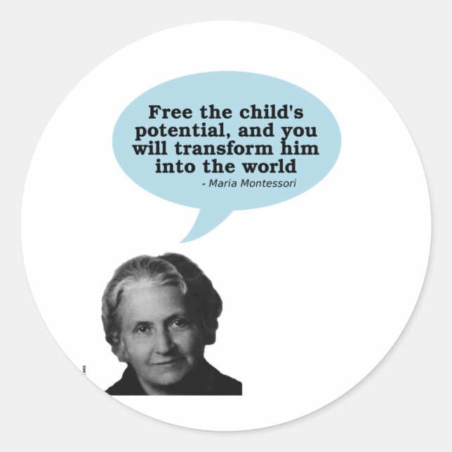 Maria montessori-citat runt klistermärke (Framsida)