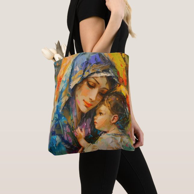 Maria och Jesus Expressionism Tygkasse (Närbild)