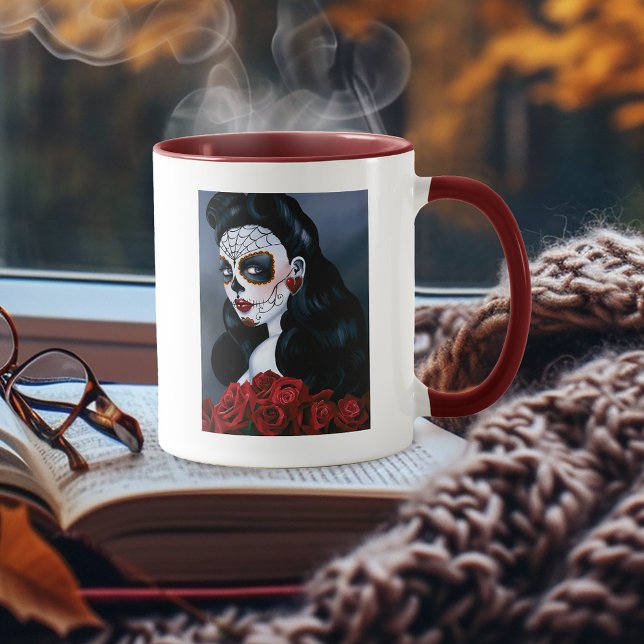 Maria Sugar Skull Röd ros Mugg (Skapare uppladdad)