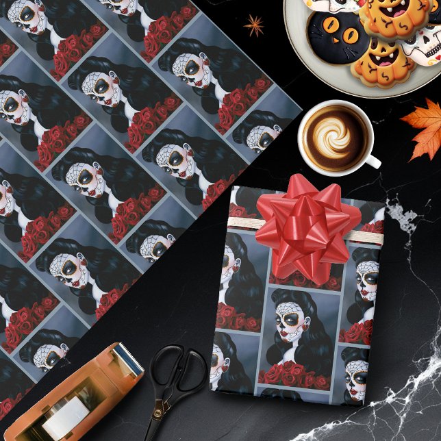 Maria Sugar Skull Röd ros Presentpapper (Skapare uppladdad)