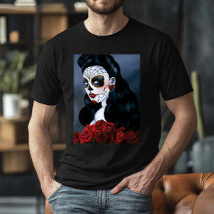 Maria Sugar Skull Röd ros T Shirt