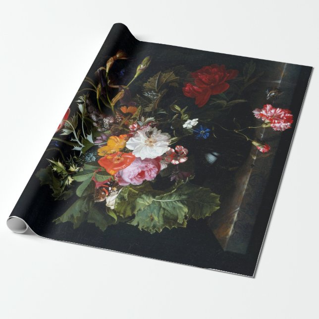 Maria van Oosterwyck Bouquet of Flowers i Vas Presentpapper (Utrullad)