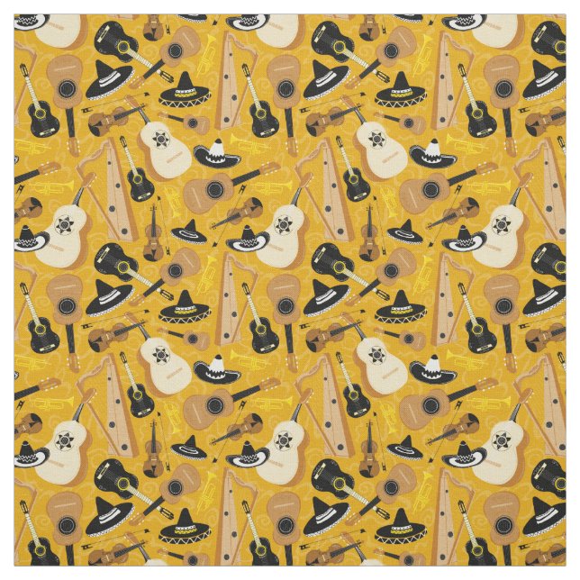 Mariachi Band Instrument Mönster Tyg (Provkarta)