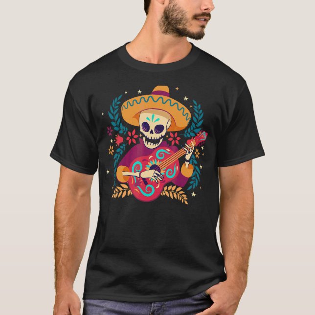Mariachi-dagen för död Skeleton Cinco de Mayo Mexi T Shirt (Framsida)