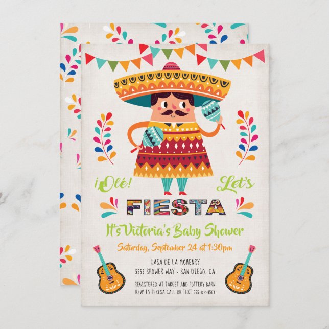Mariachi Mexician Fiesta Baby Shower-inbjudan Inbjudningar (Fram/baksida)