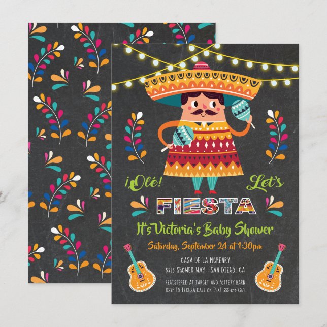 Mariachi Mexician Fiesta Baby Shower-inbjudan Inbjudningar (Fram/baksida)