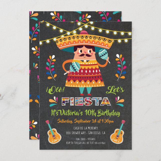 Mariachi Mexician Fiesta Födelsedagsfest inbjudan (Fram/baksida)