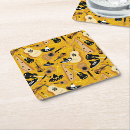 Mariachi Orchestra Mönster om Golden Gult Underlägg Papper Kvadrat