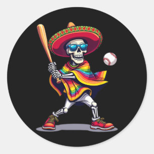 Mariachi Skeleton Baseball Cinco De Mayo Mexican S Runt Klistermärke