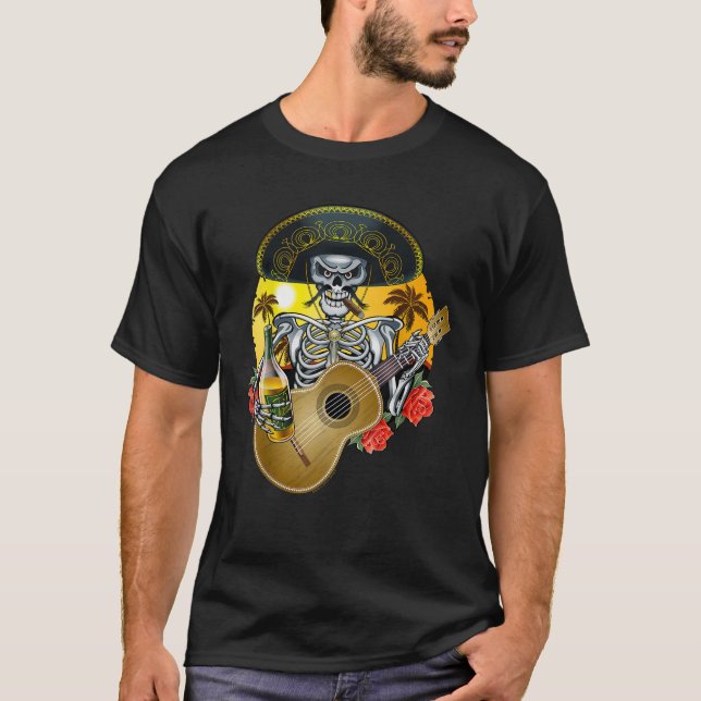 Mariachi Skeleton Dia De Los Muertos-dagen T Shirt (Framsida)