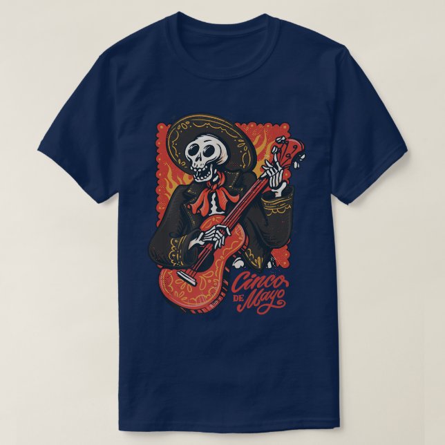 Mariachi Skeleton Spela Guitar Cinco de Mayo  T Shirt (Design framsida)