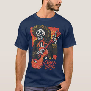 Mariachi Skeleton Spela Guitar Cinco de Mayo T Shirt