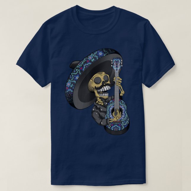 Mariachi Skeleton Spela Guitar Day of the dead  T Shirt (Design framsida)