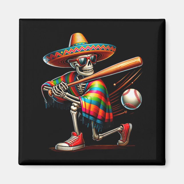 Mariachi skelett baseboll cinco de mayo mexikansk magnet (Framsidan)