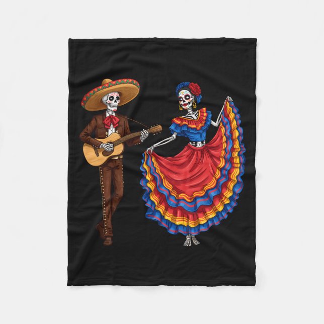Mariachi Skelettpar Guitar Dans Dag För De Fleecefilt (Framsidan)