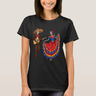 Mariachi Skelettpar Guitar Dans Dag För De T Shirt