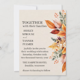 Mariage Automnal de Feuilles de Tombe Élégant Inbjudningar