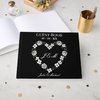 Mariage Noir et Blanc Cœur Floral Gästböcker